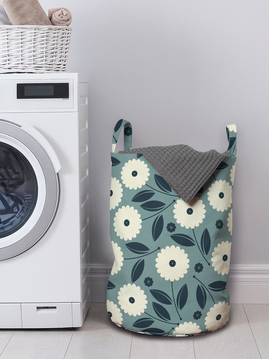 Abakuhaus Blau mit Wäschesäckchen Waschsalons, und für Garten-Kunst-Bouquet Griffen Wäschekorb Kordelzugverschluss Elfenbein