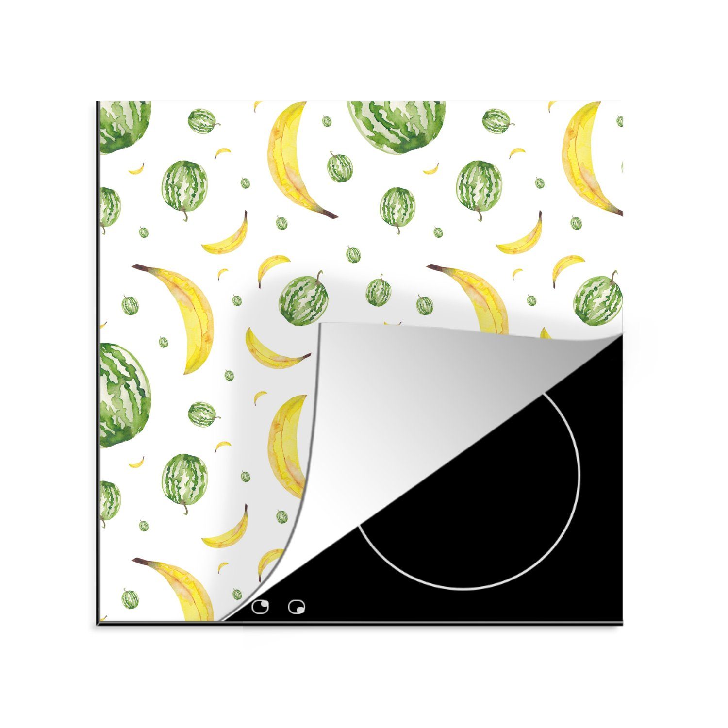 tlg), cm, 78x78 Herdblende-/Abdeckplatte Schablonen, küche Vinyl, MuchoWow Bananen für - Ceranfeldabdeckung, Arbeitsplatte - (1 Wassermelonen