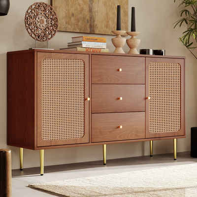 HAUSS SPLOE Kommode Kommode Schubladenkommode Sideboard Highboard (Schubladenkommode mit 2 Türen und 3 Schubladen aus Holz Massivholz), Verstellbare Ablage