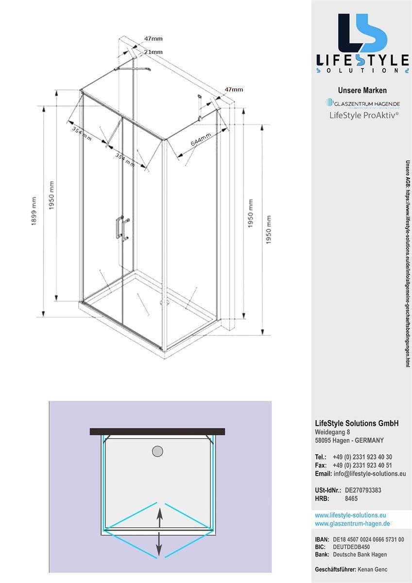 Thumbnail - Glaszentrum Hagen Eckdusche Glaszentrum Hagen - 75x90x75x195cm - Mille Duschkabine Dusche Duschabt