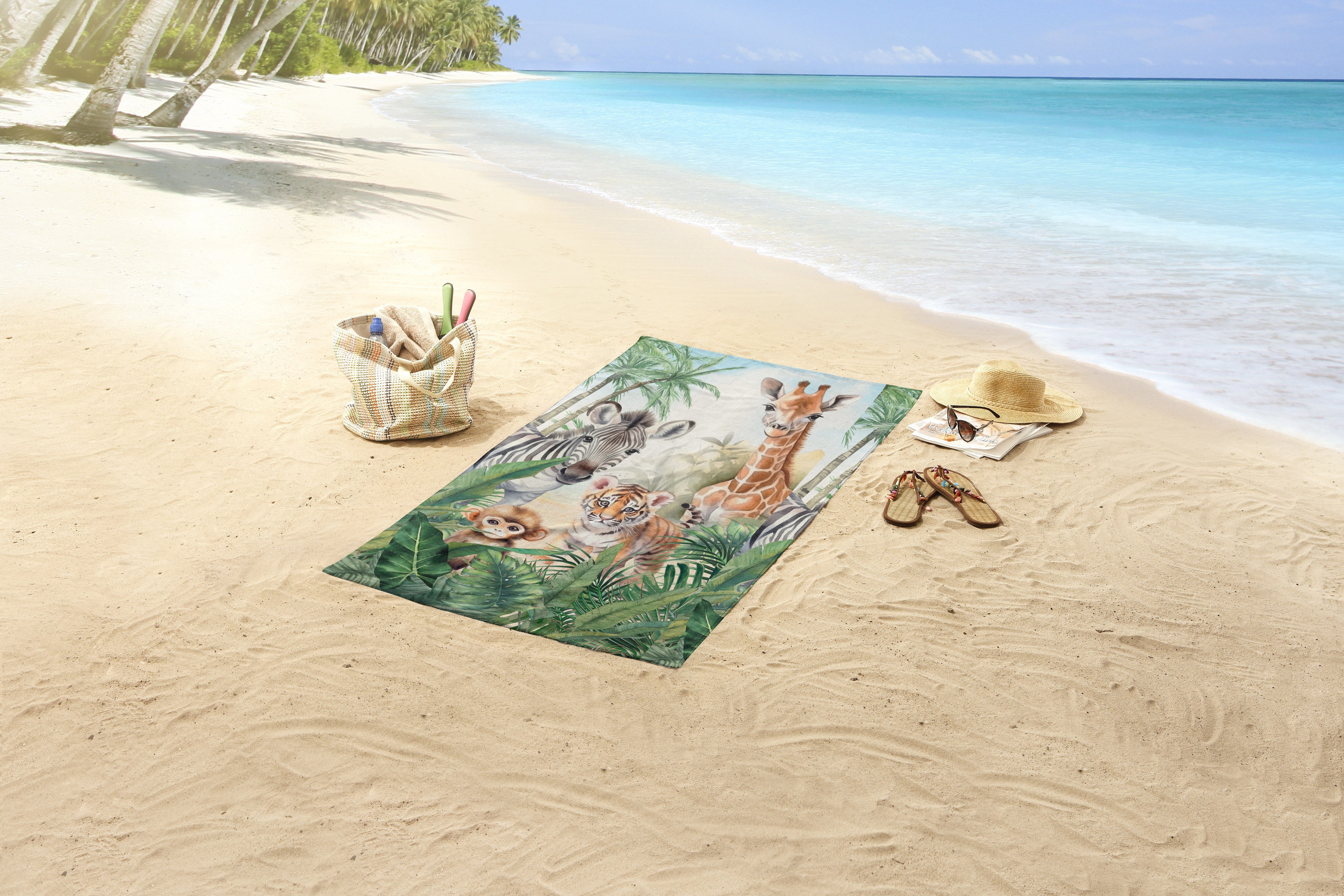 good morning Strandtuch Thabo, Velours (Packung, 1-St), Kinder Strandtuch, Mikrofaser, Velours, saugfähig, weich, leicht, bunt