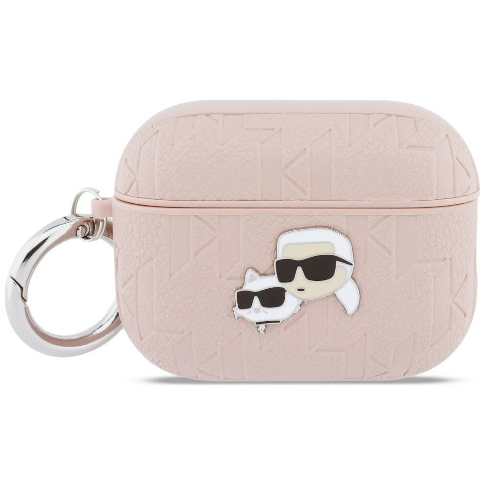 KARL LAGERFELD Handyhülle Case AirPods Pro 3 Kunststoff rosa Logo Katze Kopf Metall, Kantenschutz