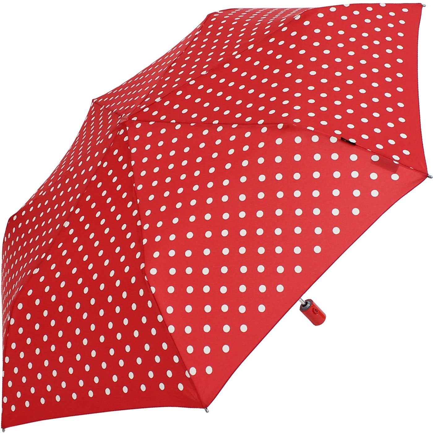 Knirps® Taschenregenschirm Slim Duomatic Neopren-Case - Polka Dots rot, mit praktischer Neopren-Tasche