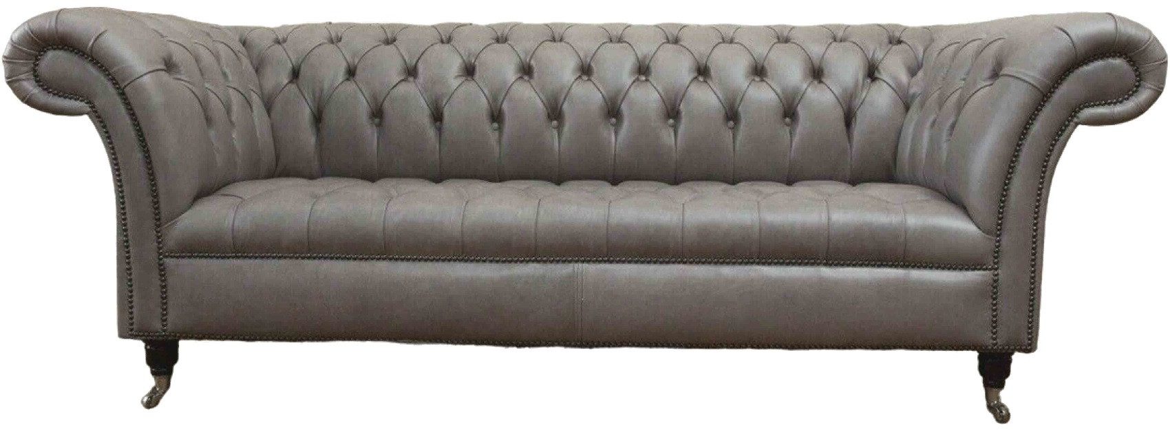 Chesterfield-Sofa Elegantes graues Sofa aus Kunstleder mit silbernen Füßen