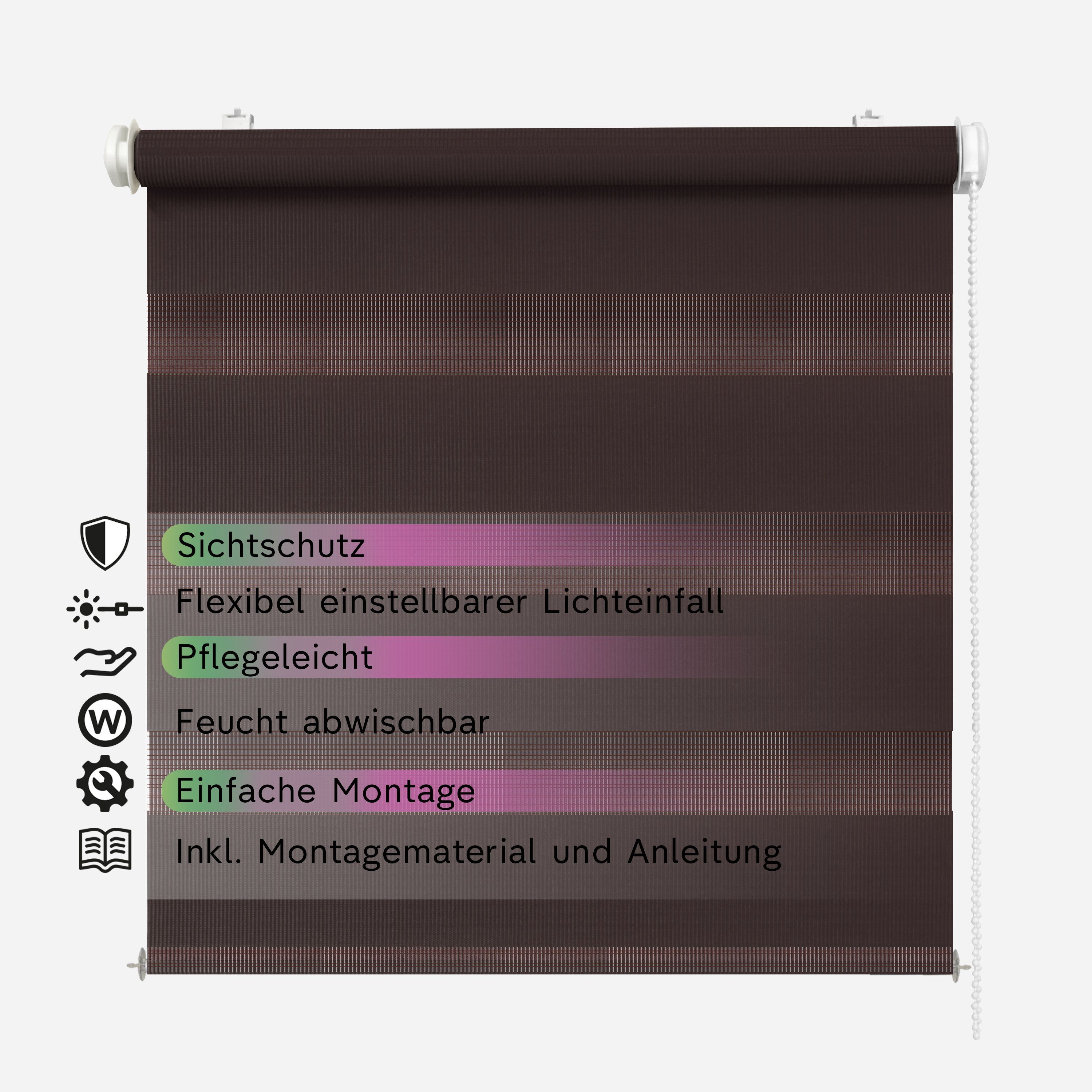 Doppelrollo ARD Rollo ohne Bohren, Rikmani, Klemm- oder Schraubmontage, Moderne Optik, Klemm- oder Schraubmontage, Sicht- und Sonnenschutz