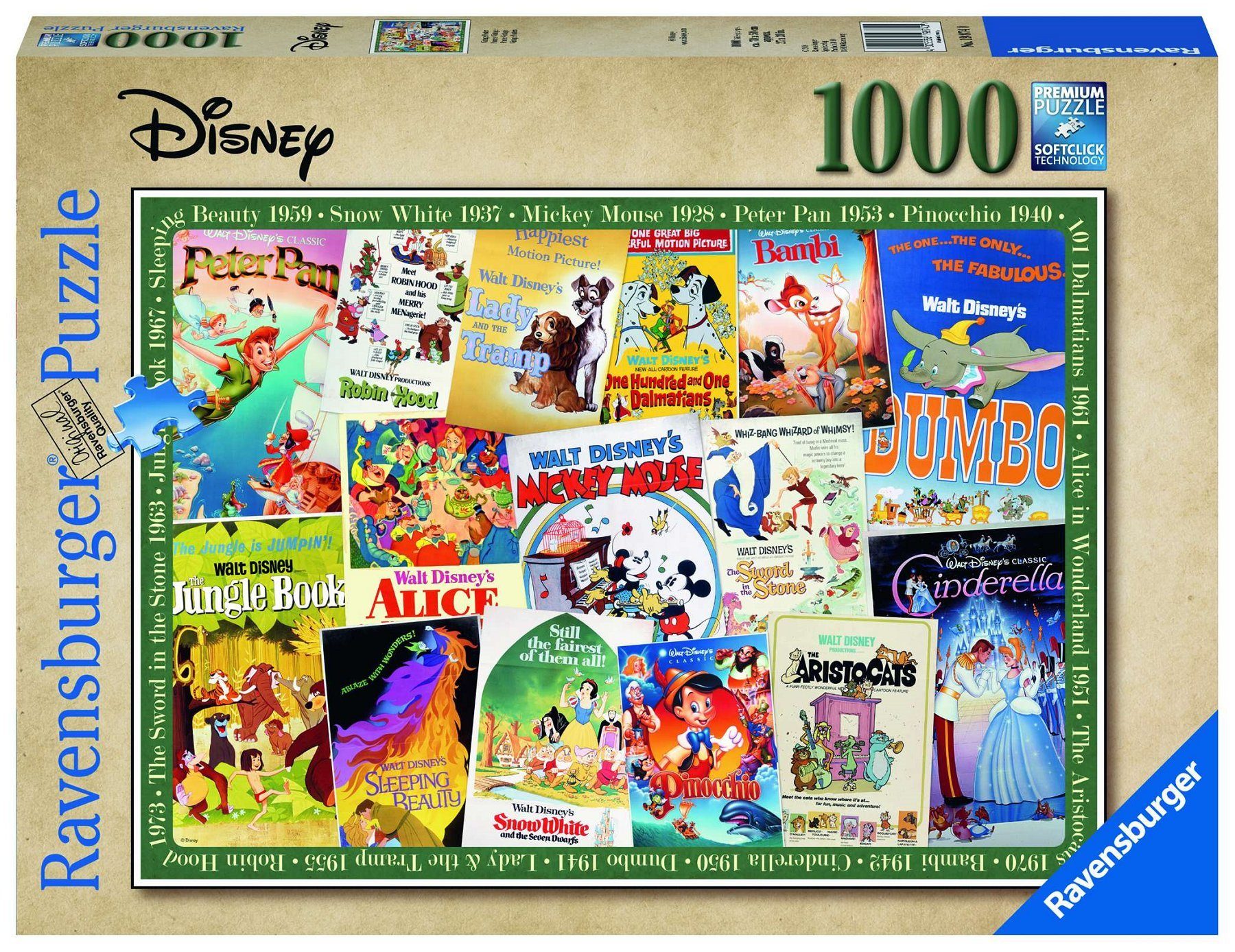 Ravensburger Puzzle Disney Vintage Poster 1000 Teile Puzzle, 1000 Puzzleteile, Made in Europe