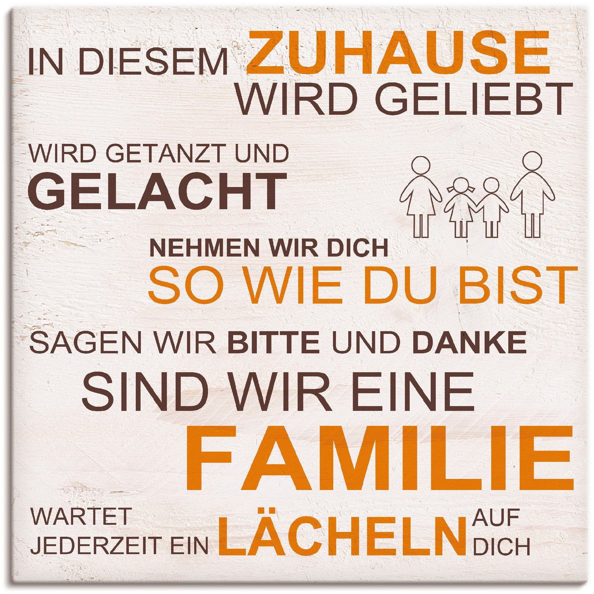 Artland Leinwandbild In diesem Zuhause - beige, Sprüche & Texte (1 St), auf Keilrahmen gespannt