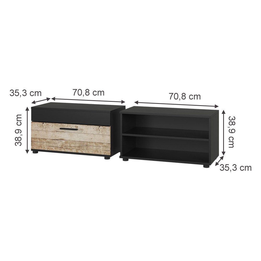 Vicco Wohnwand Berno, Schwarz/Sandeiche, 2 Teile günstig online kaufen