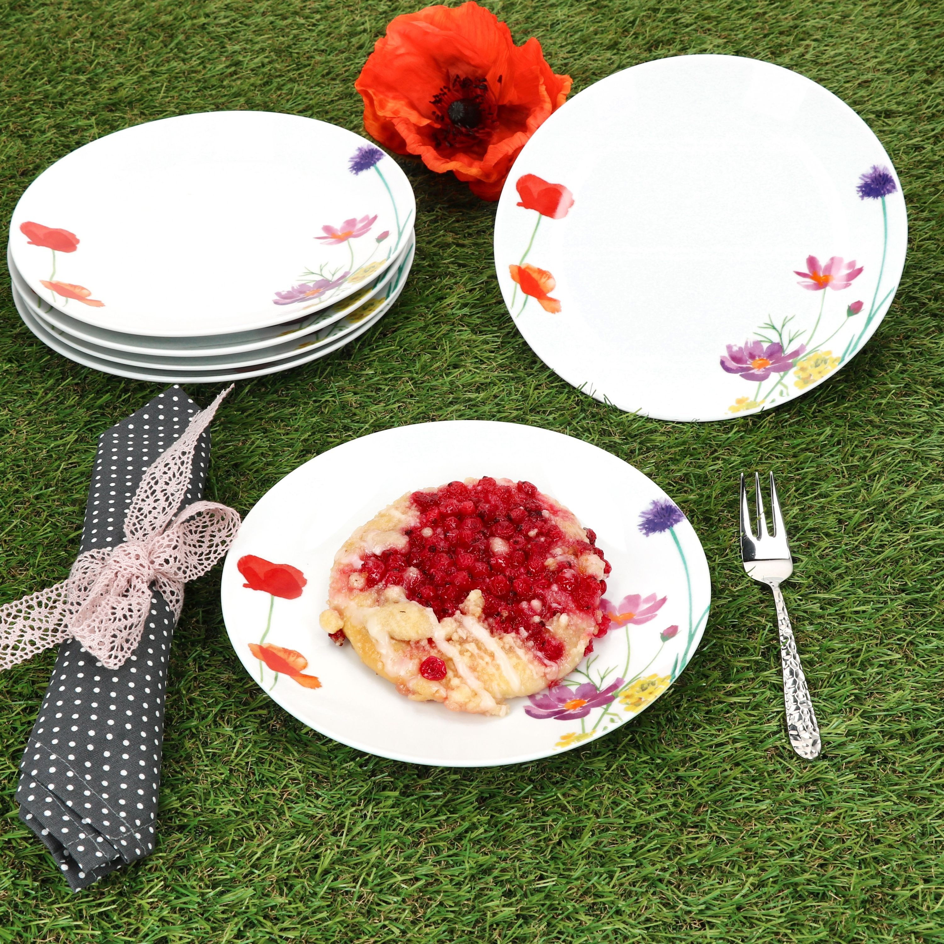MamboCat Frühstücksteller 6er Set Marie Kuchenteller Porzellan 6 Personen Blumen