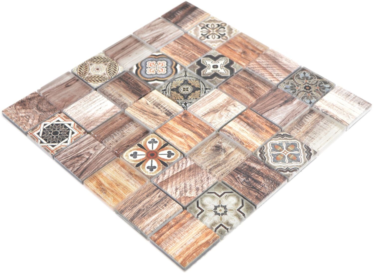 Mosani Mosaikfliesen Mosaikfliese Patchwork braun beige marrone Holzoptik