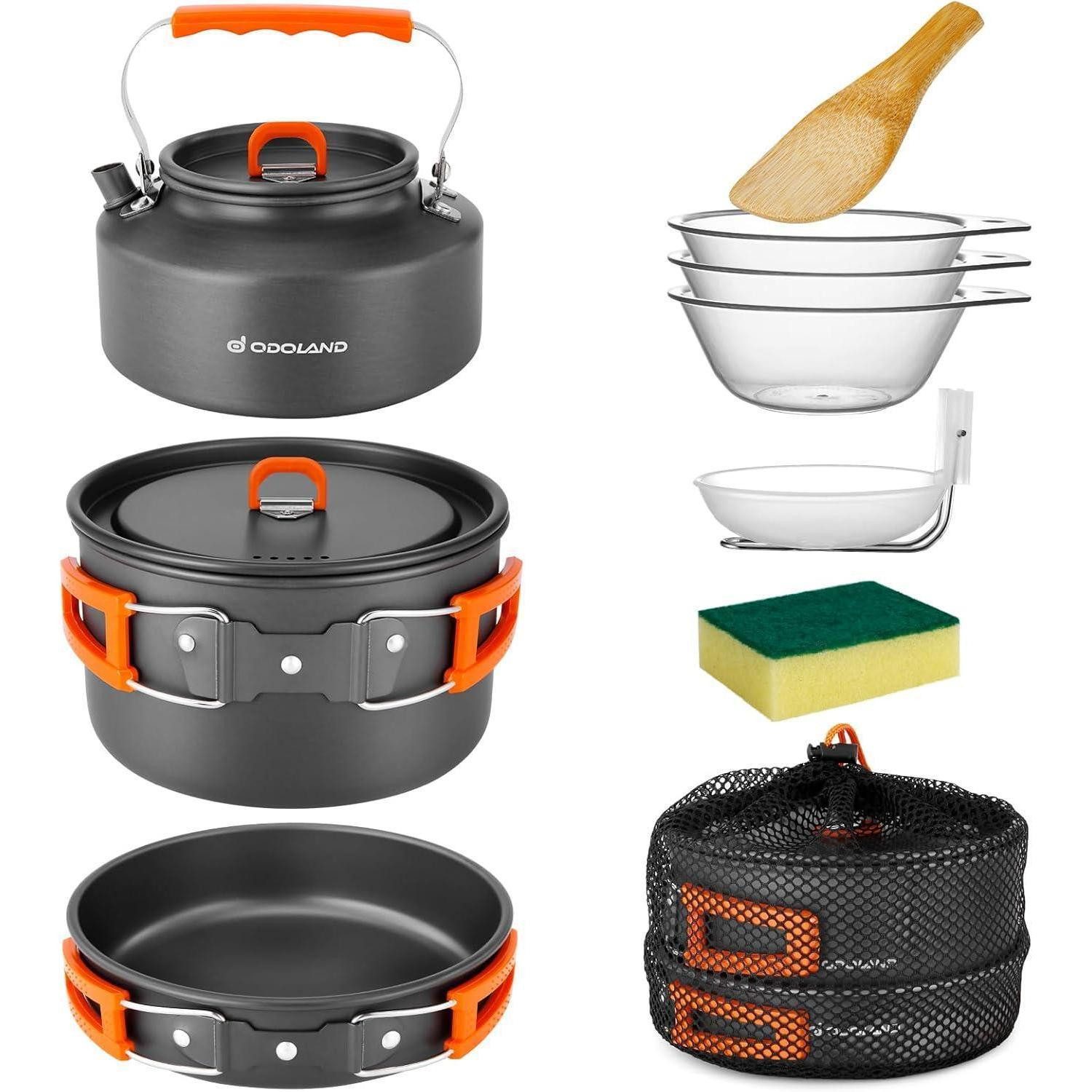 LuxusKollektion Topf-Set Camping Kochgeschirr Set 10-teilig Topf Bratpfanne Teekannen