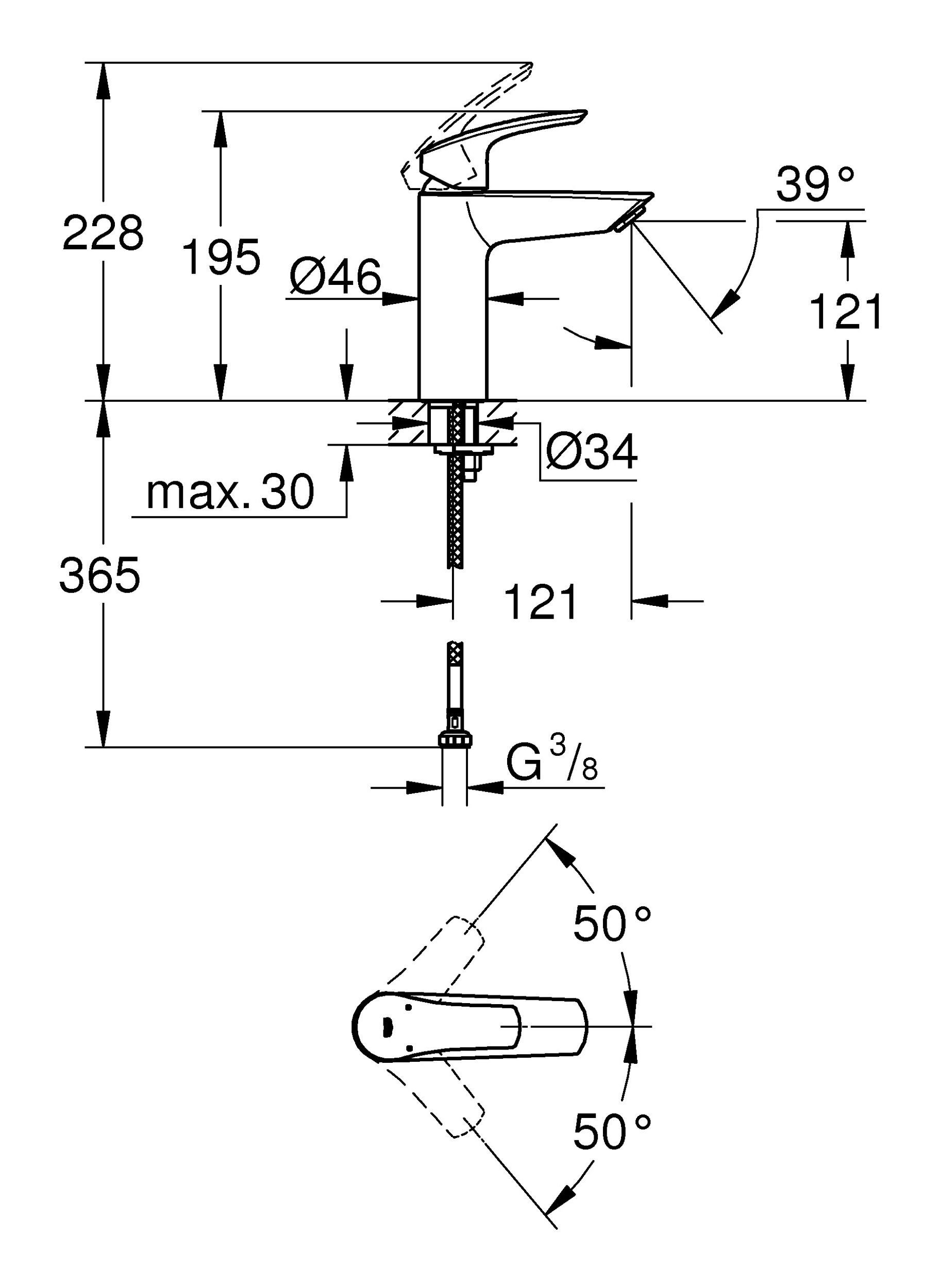 mm Einhand-Waschtischbatterie Chrom Eurosmart Ausladung Grohe - M-Size Waschtischarmatur 121