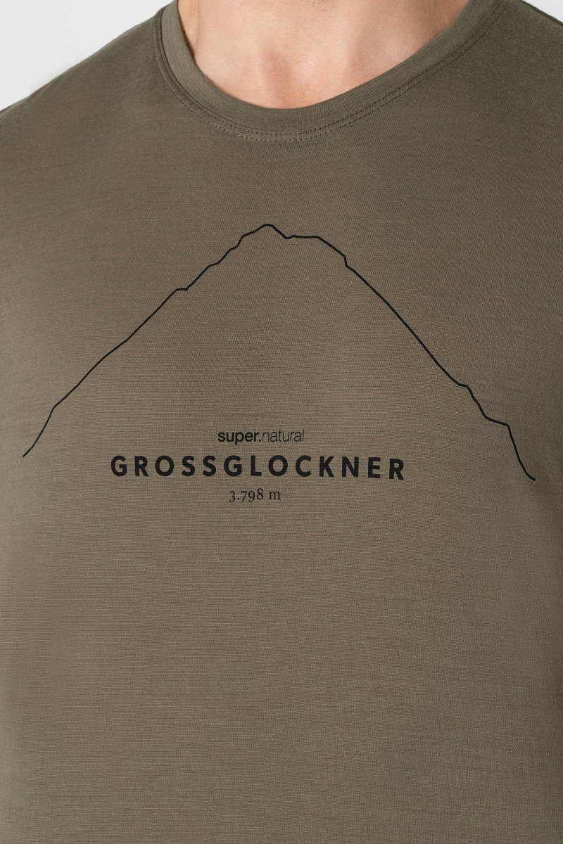 Merino-Materialmix Print-Shirt Stone Grey/Jet T-Shirt M Black GROSSGLOCKNER SUPER.NATURAL wärmender Merino TEE