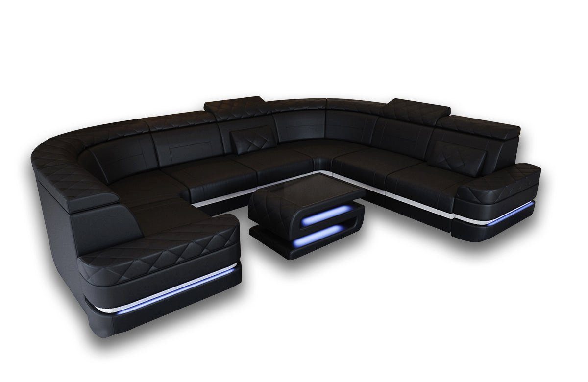 Dreams Sofa Couch mit LED, Form U Stauraum, Designersofa Wohnlandschaft Stoffsofa, Stoff Positano Polstersofa