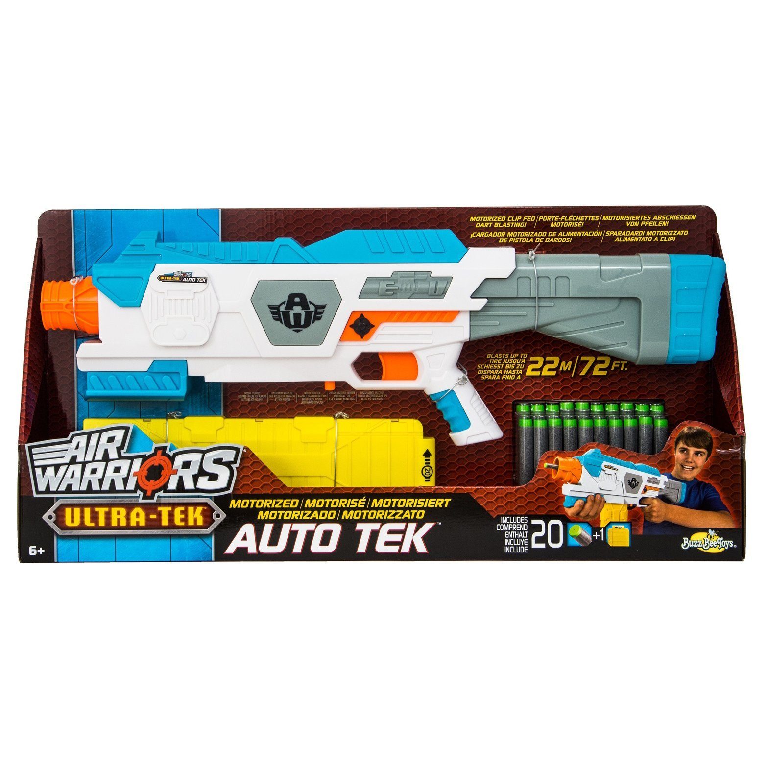 Buzz Bee Toys Blaster Dartblaster Auto Tek, Full-Auto Flywheel-Dartblaster mit 20 Schuss-Magazin.