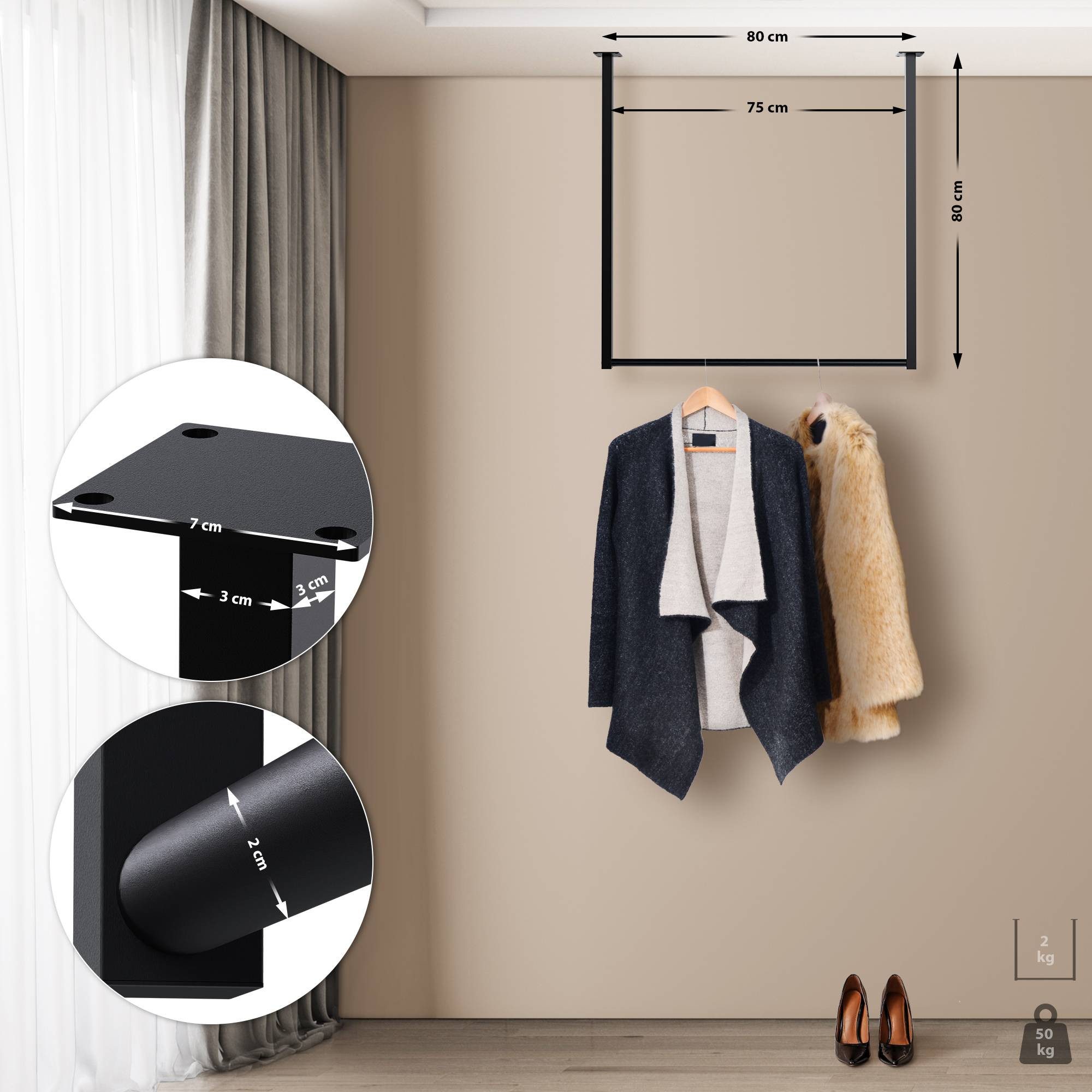 CLP Garderobenständer Fenton, Kleiderständer aus Metall für Deckenmontage günstig online kaufen