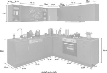 HELD MÖBEL Winkelküche Paris, mit E-Geräten, Stellbreite 220/220 cm