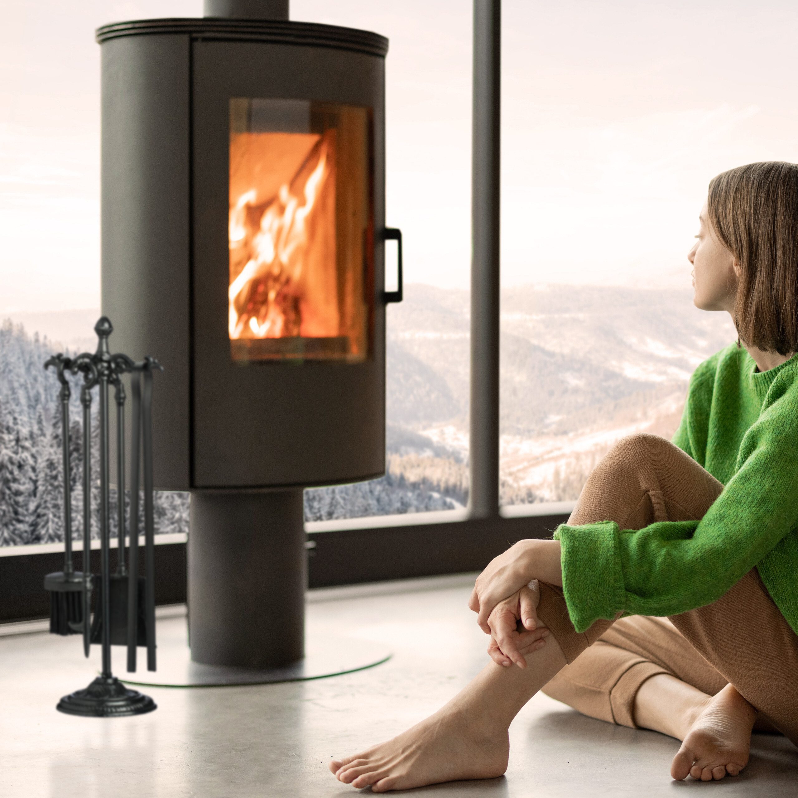 relaxdays Kamingarnitur 5-teiliges Kaminbesteck Gusseisen, (5-teiliges Set, 5-St., 5-teiliges Set)