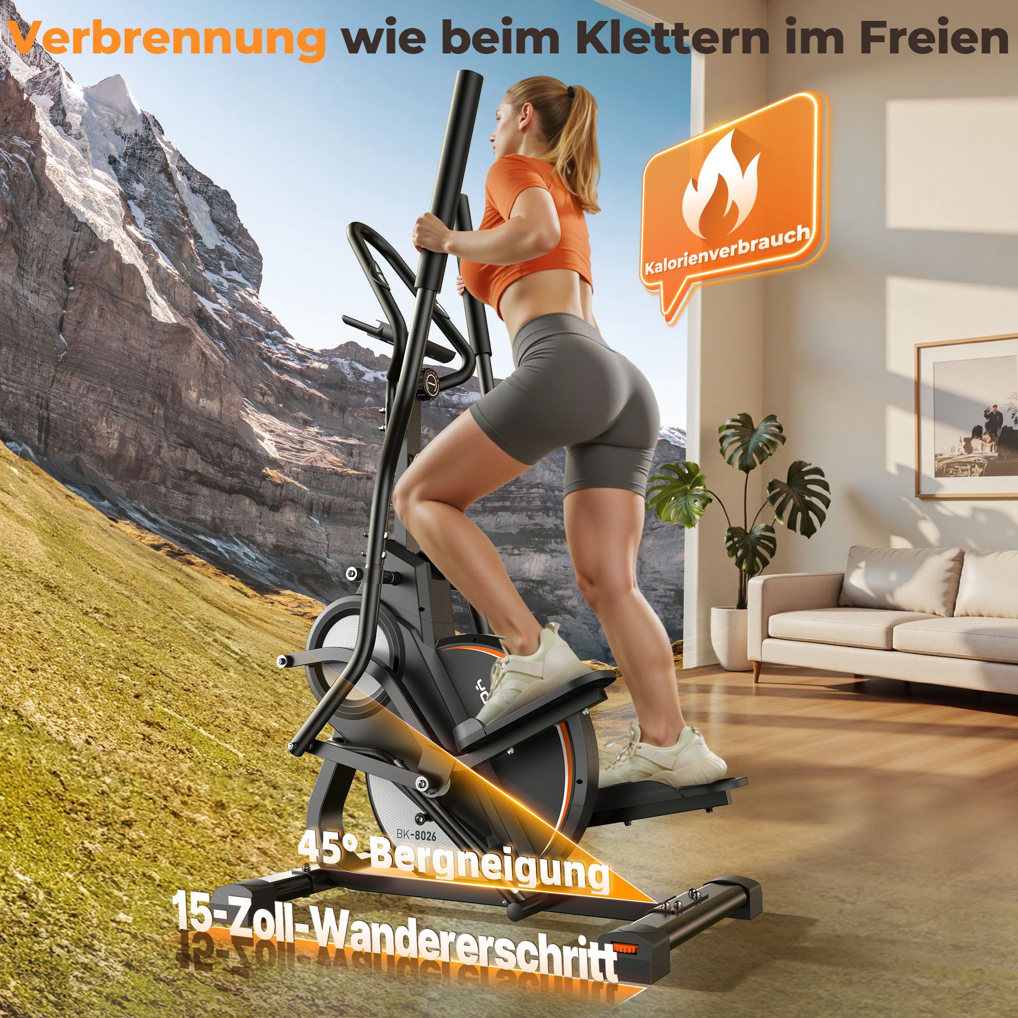 YOSUDA Crosstrainer für zuhause, 3-in-1 (Ellipsentrainer+Stepper+Stairmaster) (1-tlg., 16 Widerstandsstufen, 8kg Schwungrad, Ultraleiser Magnetwiderstand), 45° Neigung, Pulssensor, LCD Monitor