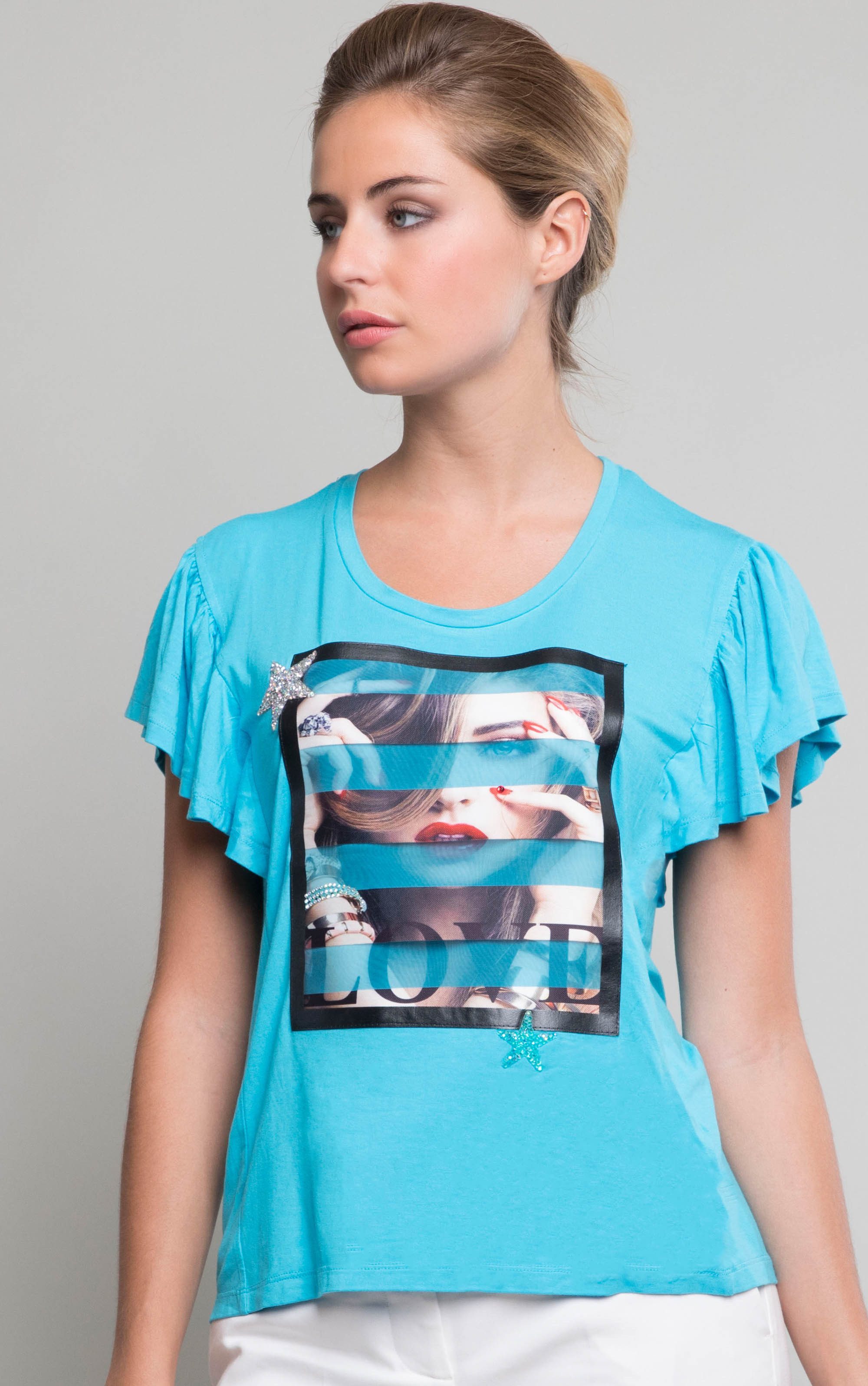 Passioni T-Shirt mit Flügelärmeln und "Love" Aufdruck