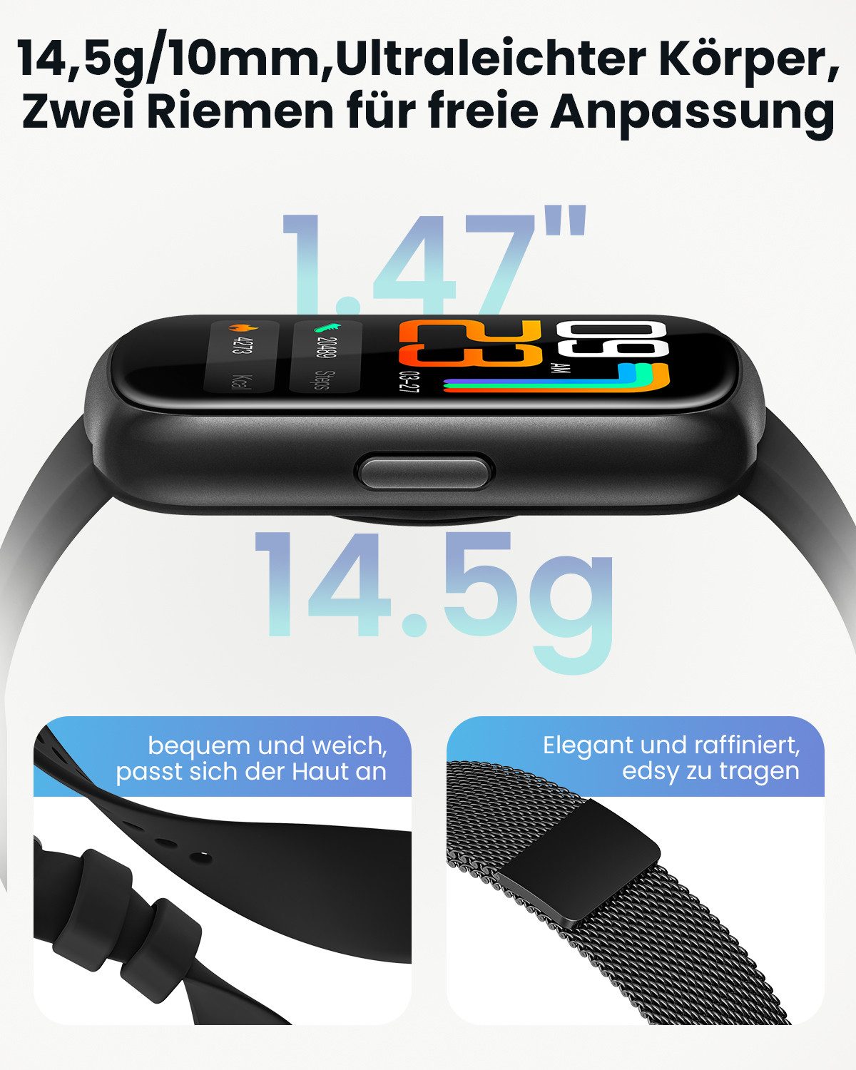 SWGOTA Fitness-Tracker Smartwatch Damen Fitnessuhr Damen mit Pulsuhr,SpO2,Schlafmonitor (Aktivitätstracker, Nachricht WhatsApp, APP ist für Systeme wie Android, iOS, Samsung und Xiaomi geeignet), 1,47" Fitness-Tracker Fitnessuhr mit 24 Sportmodi,Schrittzähler,IP68