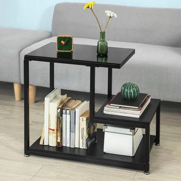 SoBuy Beistelltisch FBT65, mit Glasplatte Sofatisch Glastisch Couchtisch mit 3 Ablagen schwarz