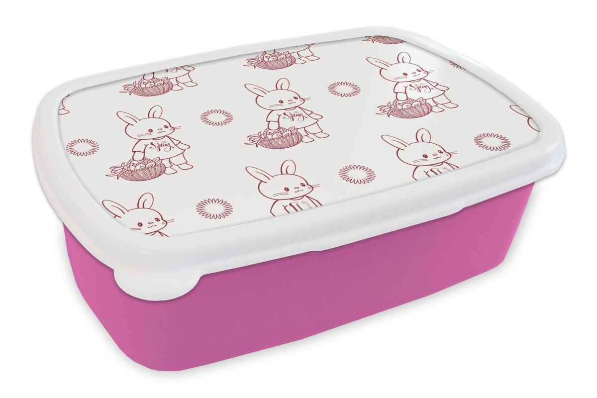 MuchoWow Lunchbox Kaninchen - Muster - Tiere - Cartoon, Kunststoff, (2-tlg), Brotbox für Erwachsene, Brotdose Kinder, Snackbox, Mädchen, Kunststoff rosa