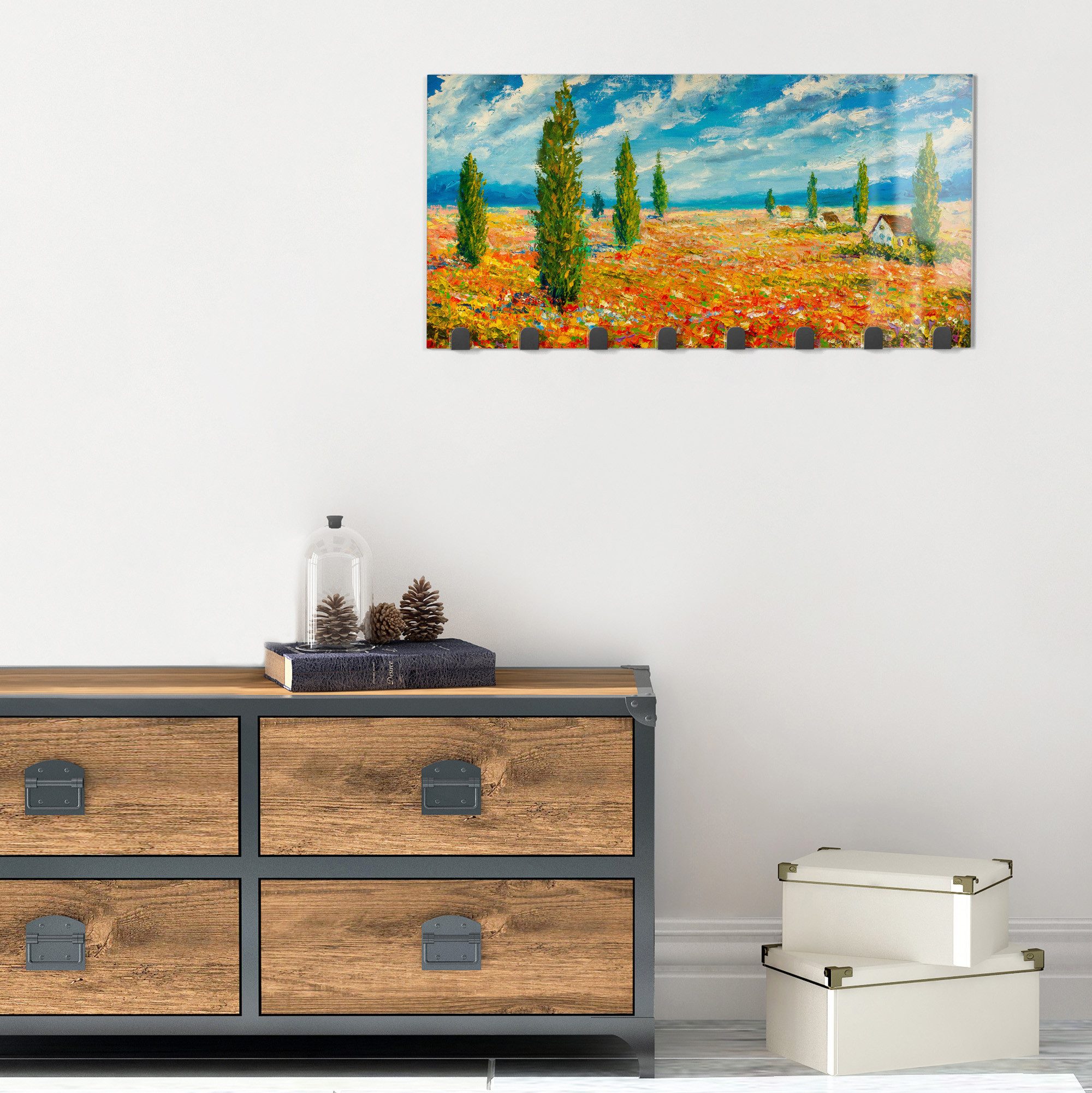 DEQORI Kleiderhaken 'Blumenmeer im Monet-Stil', Glas Garderobe Paneel magnetisch beschreibbar