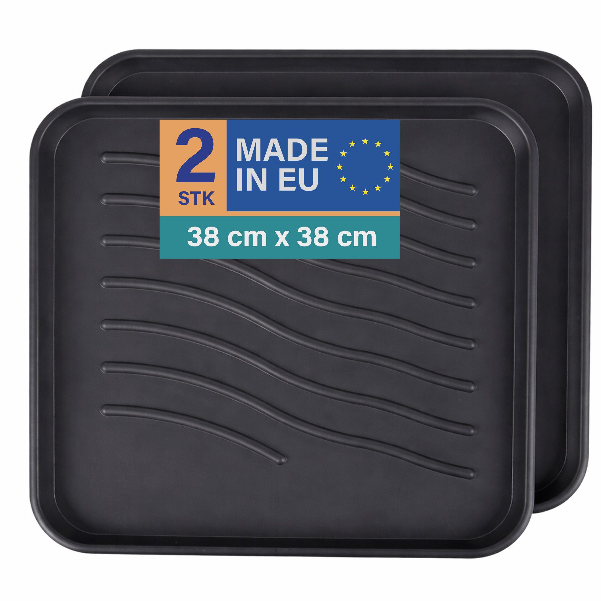 Bestlivings Schuhabtropfschale mit 2,5 cm hohem Rand (2-tlg., 38x38x2,5 cm), je nach Schuhgröße für 1-2 Paar Schuhe geeignet, robust, wasserfest