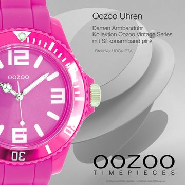 OOZOO Quarzuhr Oozoo Unisex Armbanduhr Vintage Series, Damen, Herrenuhr rund, groß (ca. 43mm) Silikonarmband pink