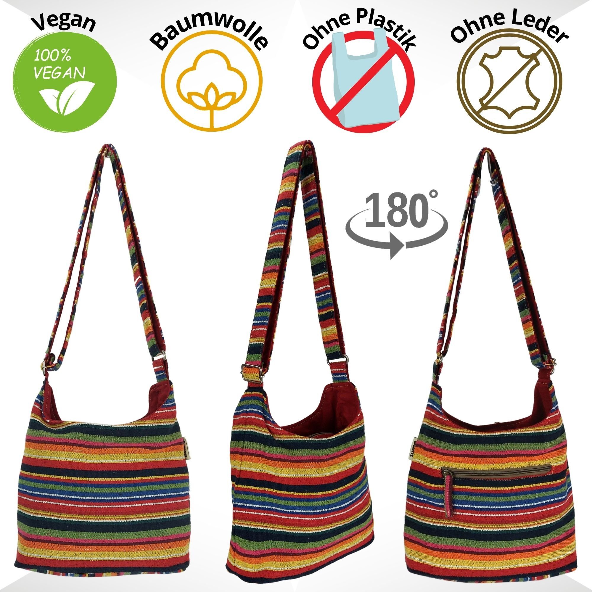 Sunsa Hobo Hobo Tasche, Vegane nachhaltige Umhängetasche Crossbody Crossover, Streifen Design