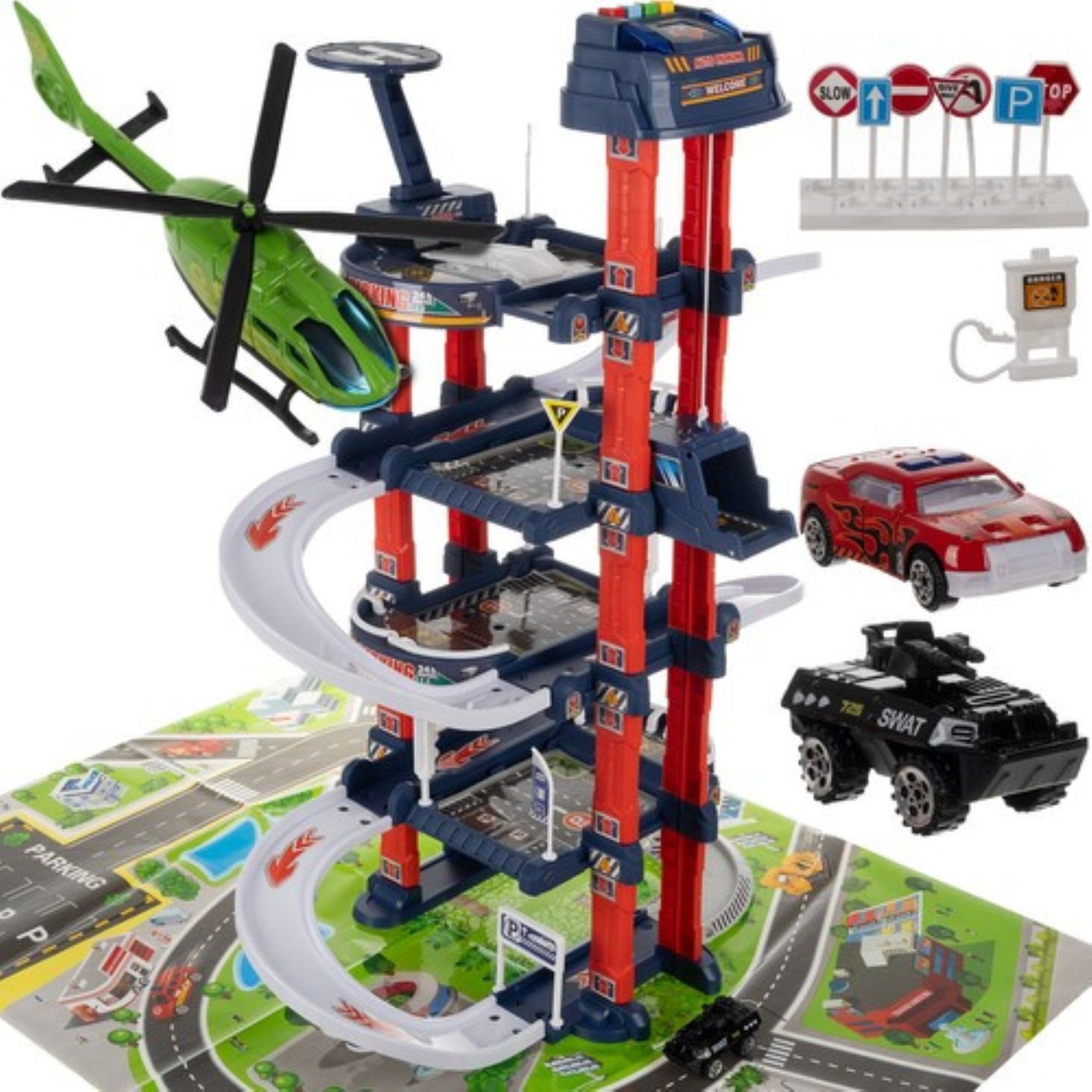 KRUZZEL Spiel-Parkhaus 4-stöckige Spielgarage mit Aufzug, günstig online kaufen