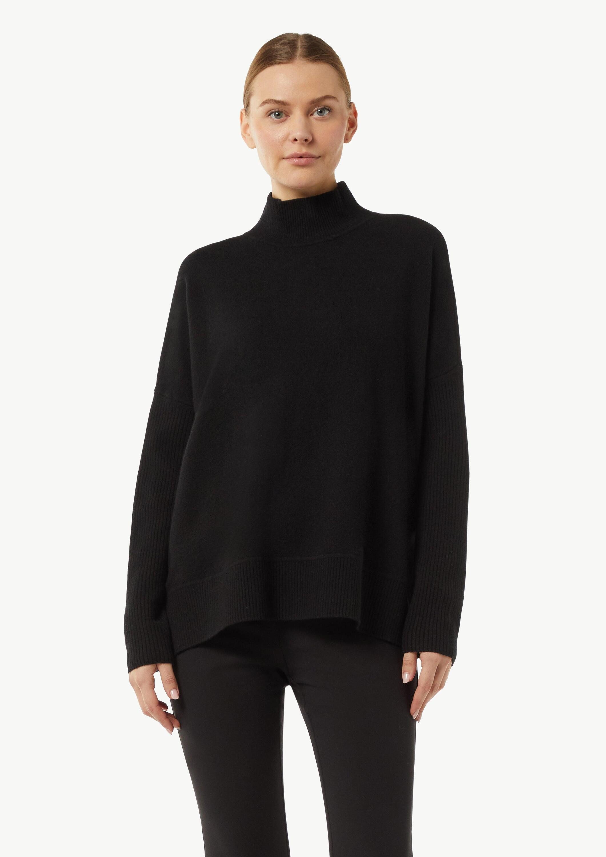 comma Longpullover Strickpullover Strickpullover mit Stehkragen und Rippdet günstig online kaufen