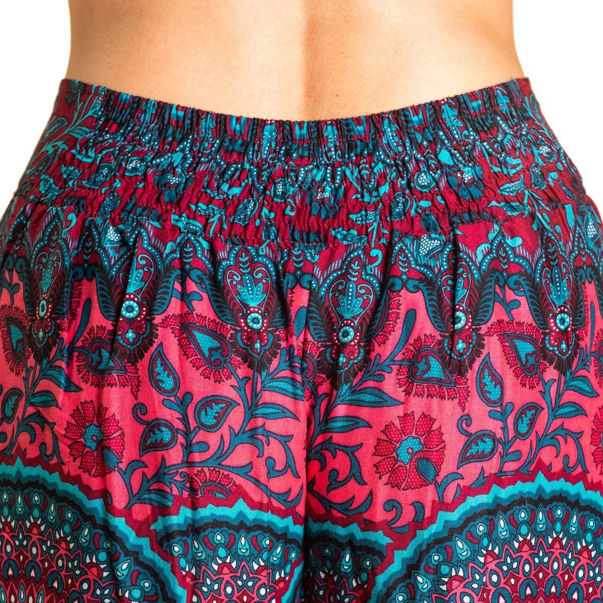 PANASIAM Palazzohose Hosenrock Sunshine Mandala-Muster aus natürlicher Viskose bequeme Boho Wickelhose Culotte Palazzohose mit weitem Bein für Urlaub oder Alltag