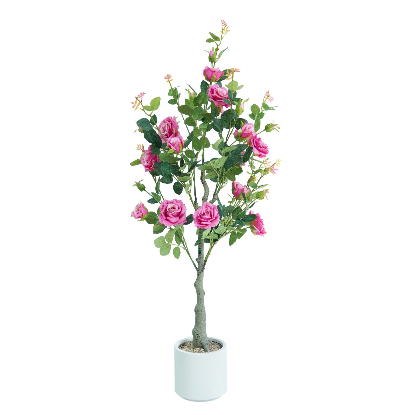 Kunstbaum Künstlicher Rosenbaum 120 cm im weißen Topf, GarveeMore, künstlicher Baum, Dekobaum