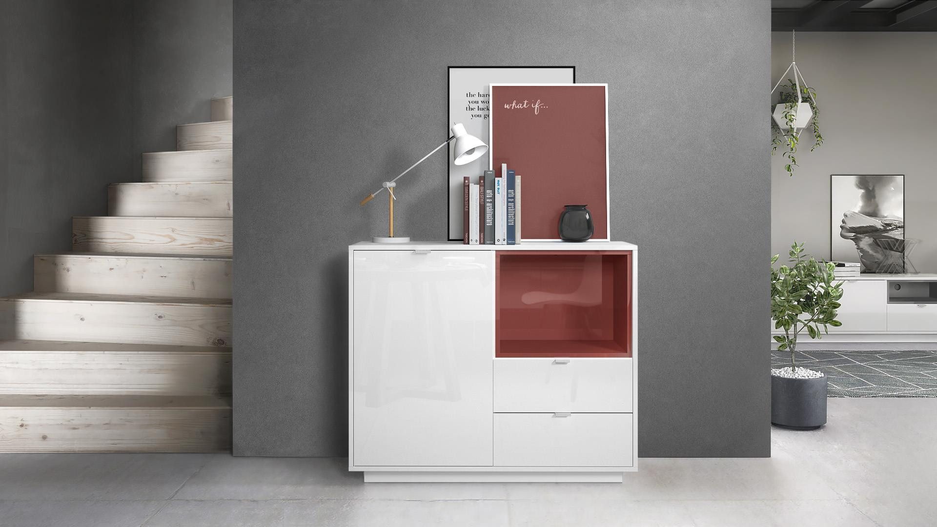 Vladon Kommode Metro (Kommode mit 1 Tür, 2 Schubladen, Made in Germany), Korpus (103 x 88 x 37,5 cm)