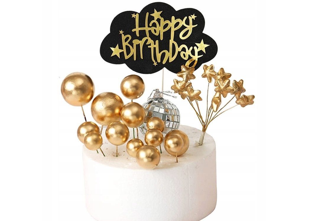 Festivalartikel Tortenstecker Tortendekoration Kugeln am Stiel Gold Topper Ball goldenen Kugeln