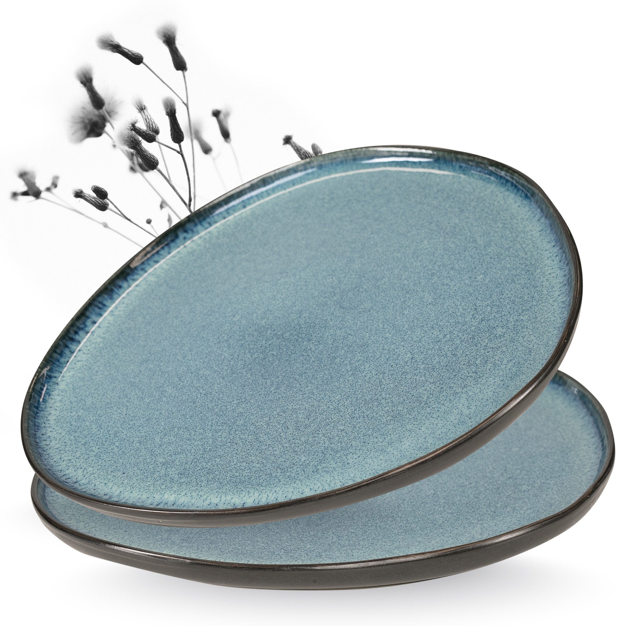 Moritz & Moritz Servierplatte ORGANIC Servierplatten 2er - Blau, Steinzeug, (Set, 2-tlg., Set), Spülmaschinengeeignet