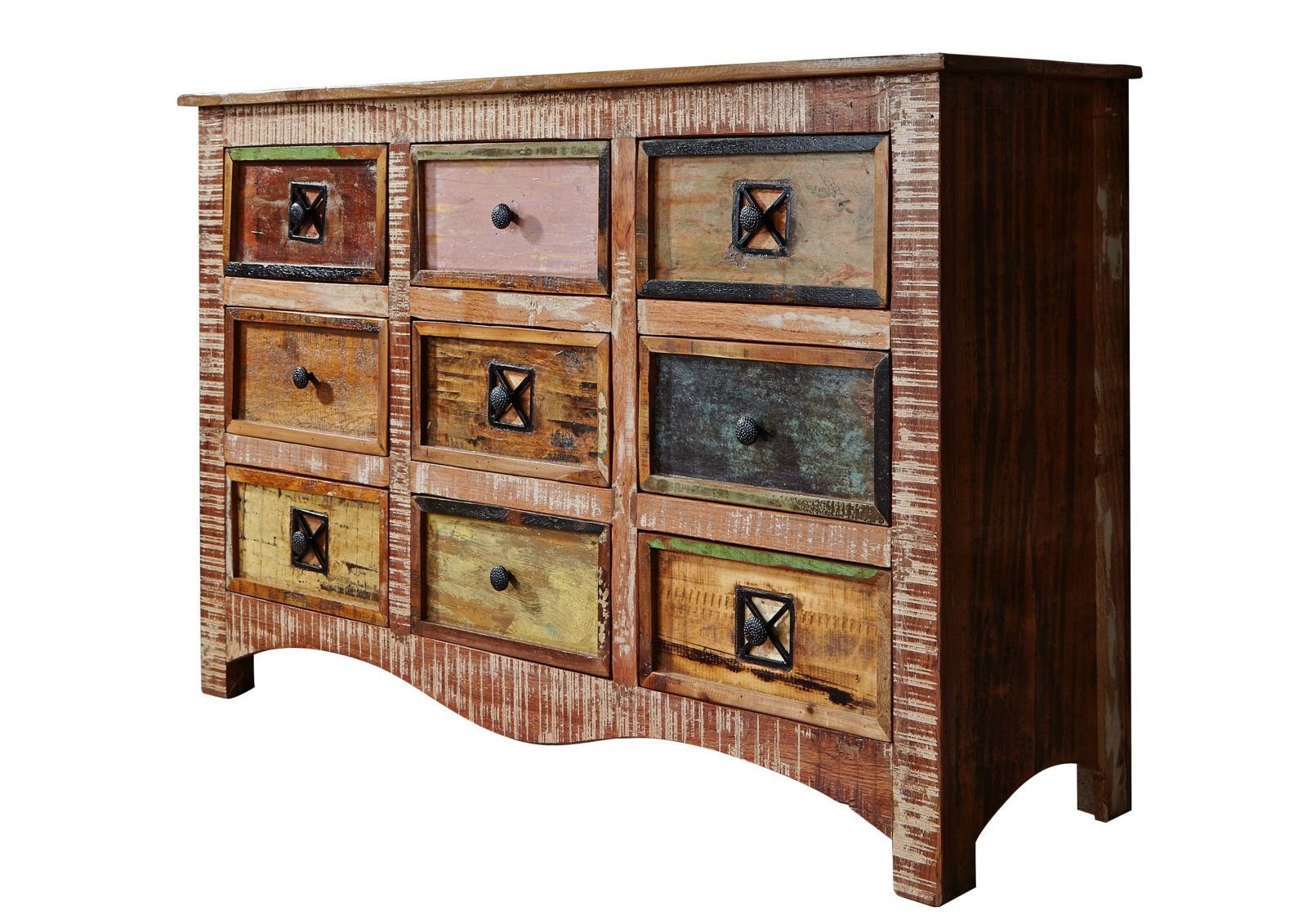 Massivmoebel24 Kommode (Kommode Altholz 130x40x85 mehrfarbig lackiert NATURE OF SPIRIT #59)