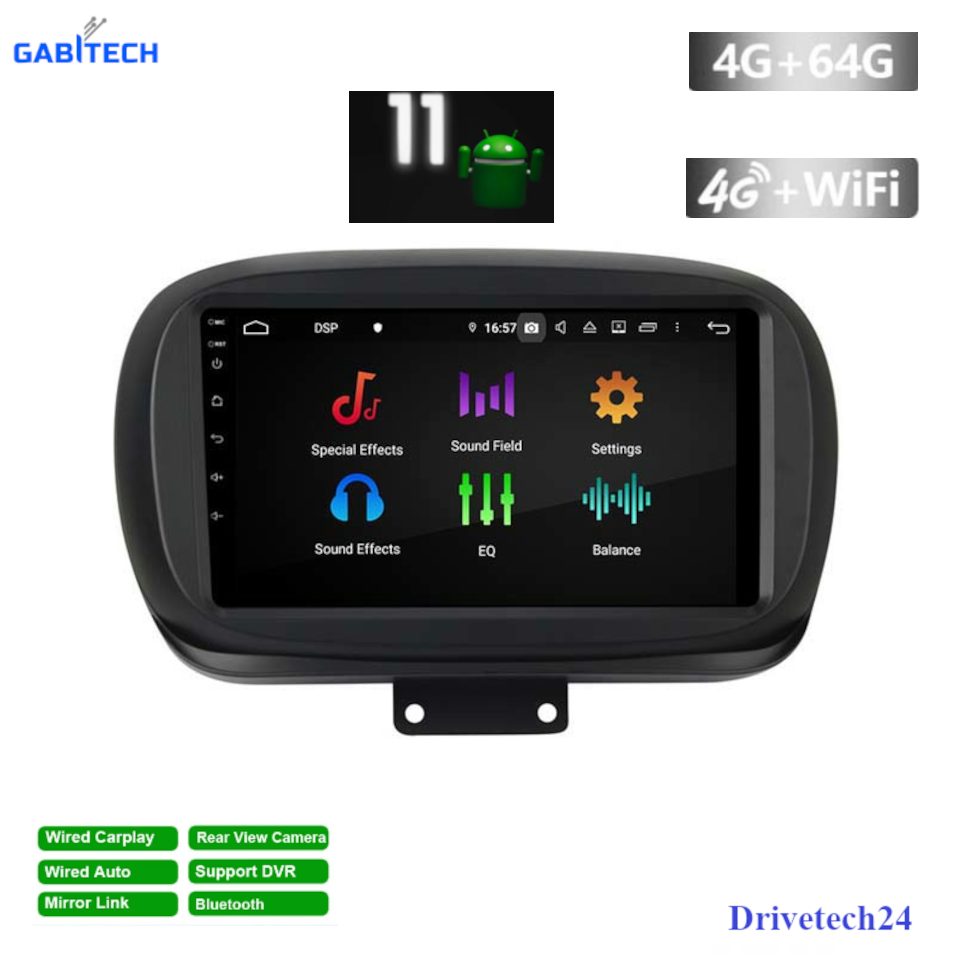 GABITECH 9" 4GB FIAT 64GB für 2014-2019 Autoradio 11 Navigation Autoradio ROM RAM 500X