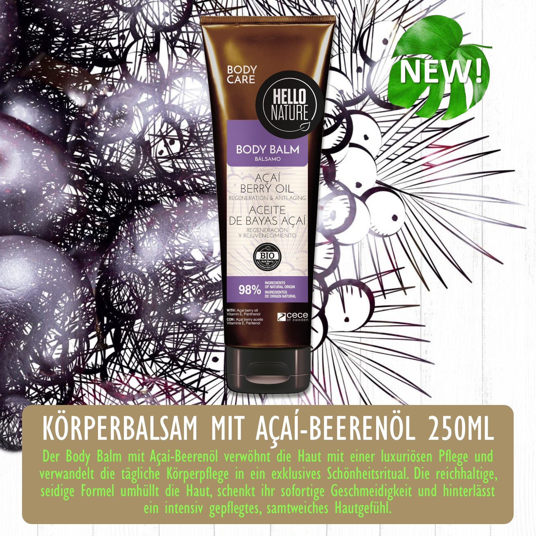 Hello Nature Bodylotion Body Balm Körper Balsam Feuchtigkeitspflege Acai-Beerenöl, 1-tlg., Hautpflege, Body Balm, Hello Nature, Körperpflege