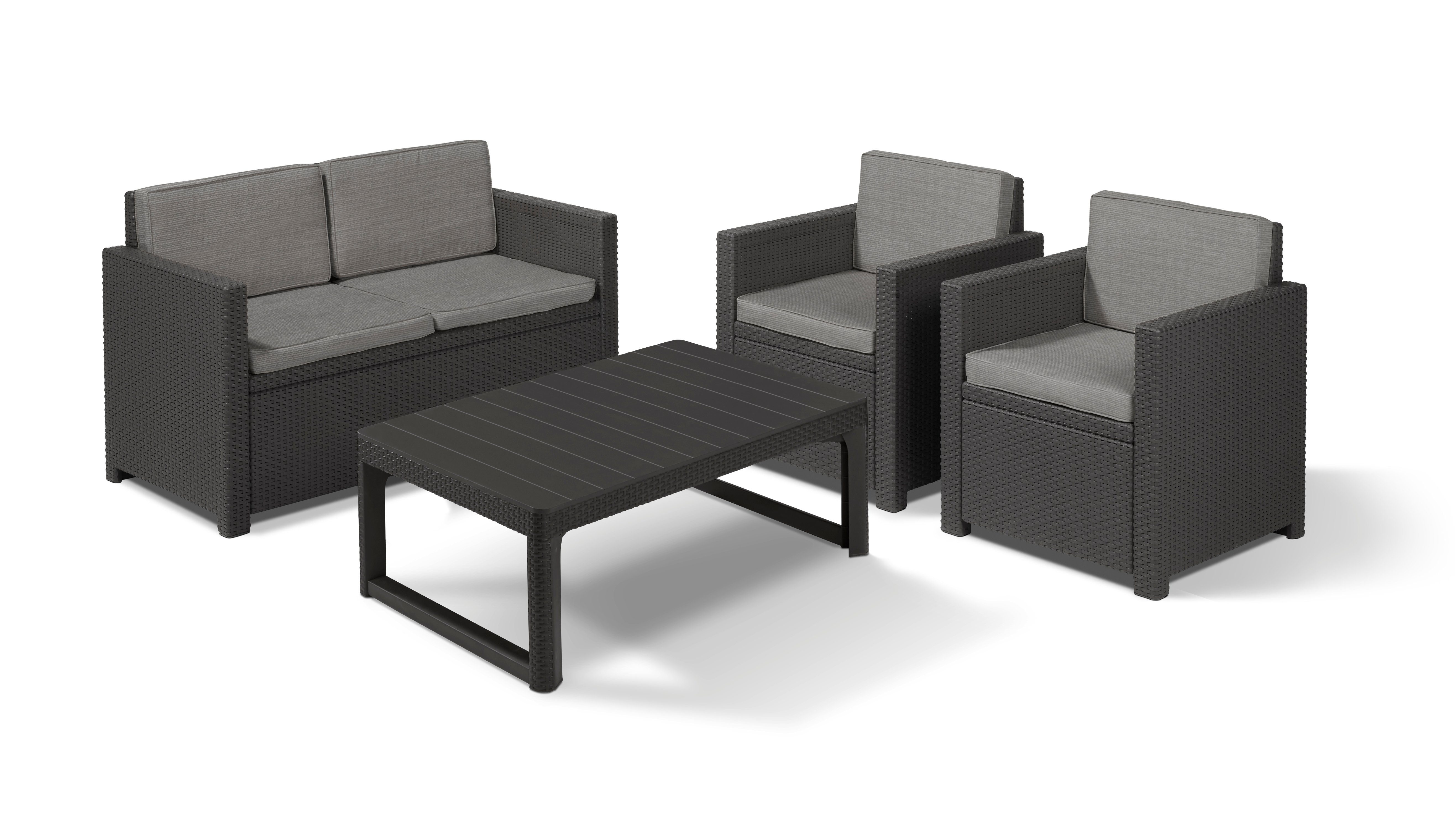 Keter Loungeset Victoria / Monaco Lounge Set, (Set, 4-tlg., inkl. Polsterauflage), 2x Sessel, 1x 2-Sitzer, 1xTisch