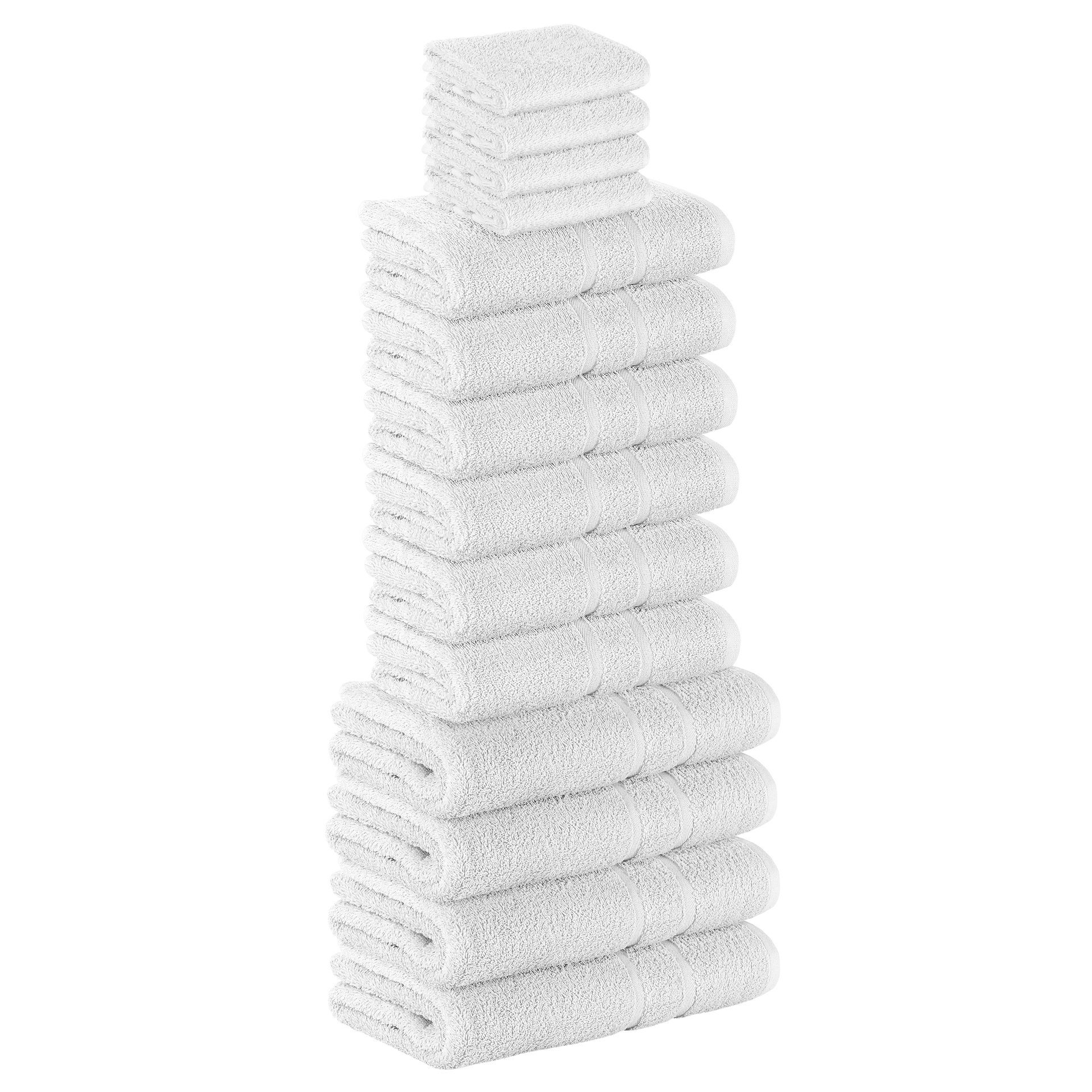 StickandShine Handtuch Set 4x Gästehandtuch 6x Handtücher 4x Duschtücher als SET in verschiedenen Farben (14 Teilig) 100% Baumwolle 500 GSM Frottee 14er Handtuch Pack, 100% Baumwolle 500 GSM Weiß