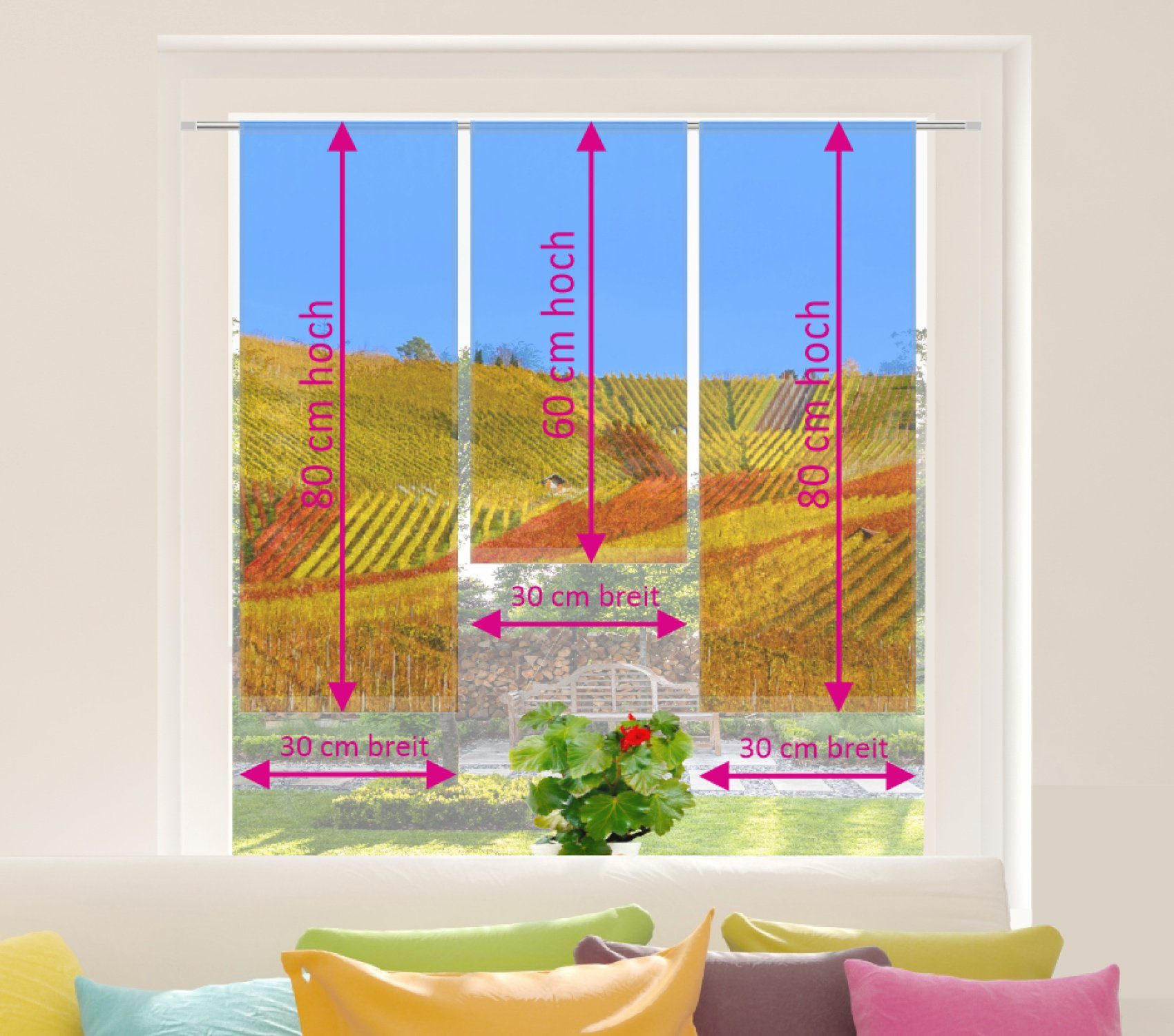 Scheibengardine Weinberge Scheibengardine 3-tlg. - gardinen-for-life (hxb) B-line, 80/60x30cm