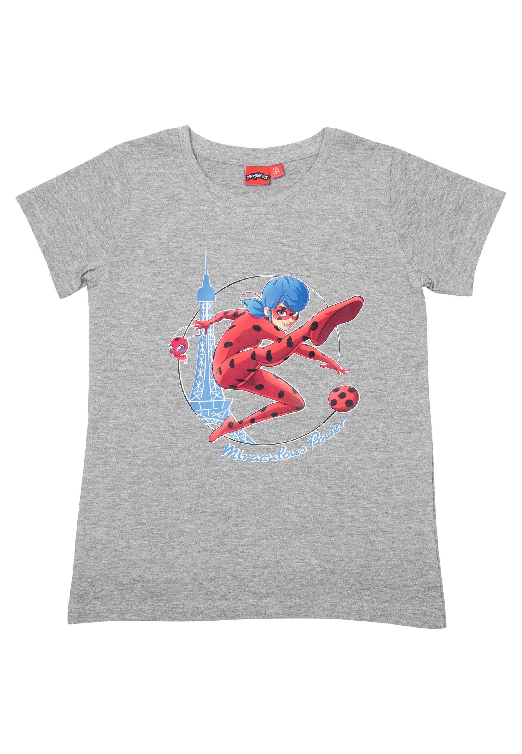 United Labels® Schlafanzug Miraculous Pyjama Kurzarm Grau/Rot Set Mädchen Ladybug Schlafanzug