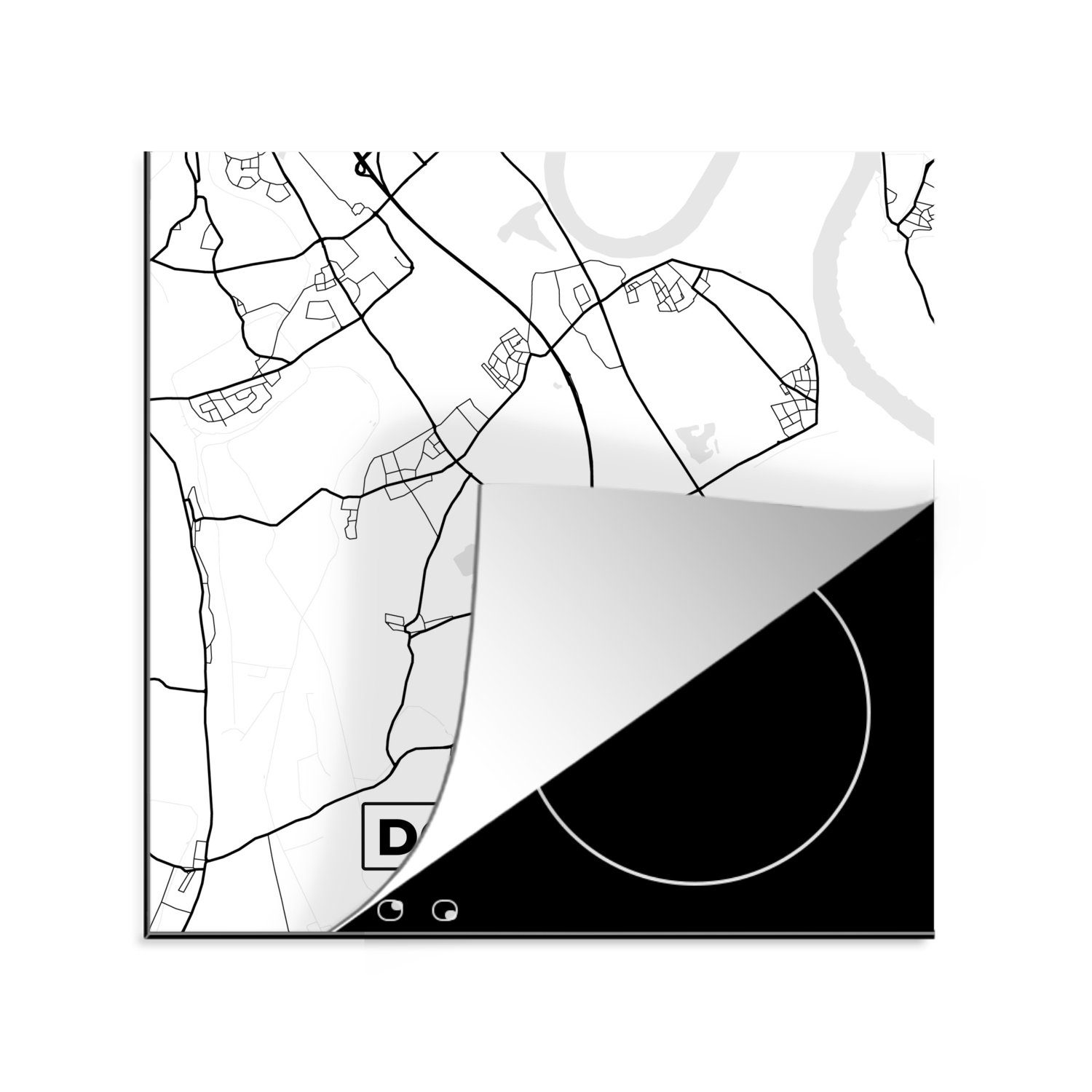 Arbeitsplatte (1 Herdblende-/Abdeckplatte Vinyl, MuchoWow Ceranfeldabdeckung, Straßenkarte, tlg), - cm, - 78x78 Dormagen Stadtplan für küche