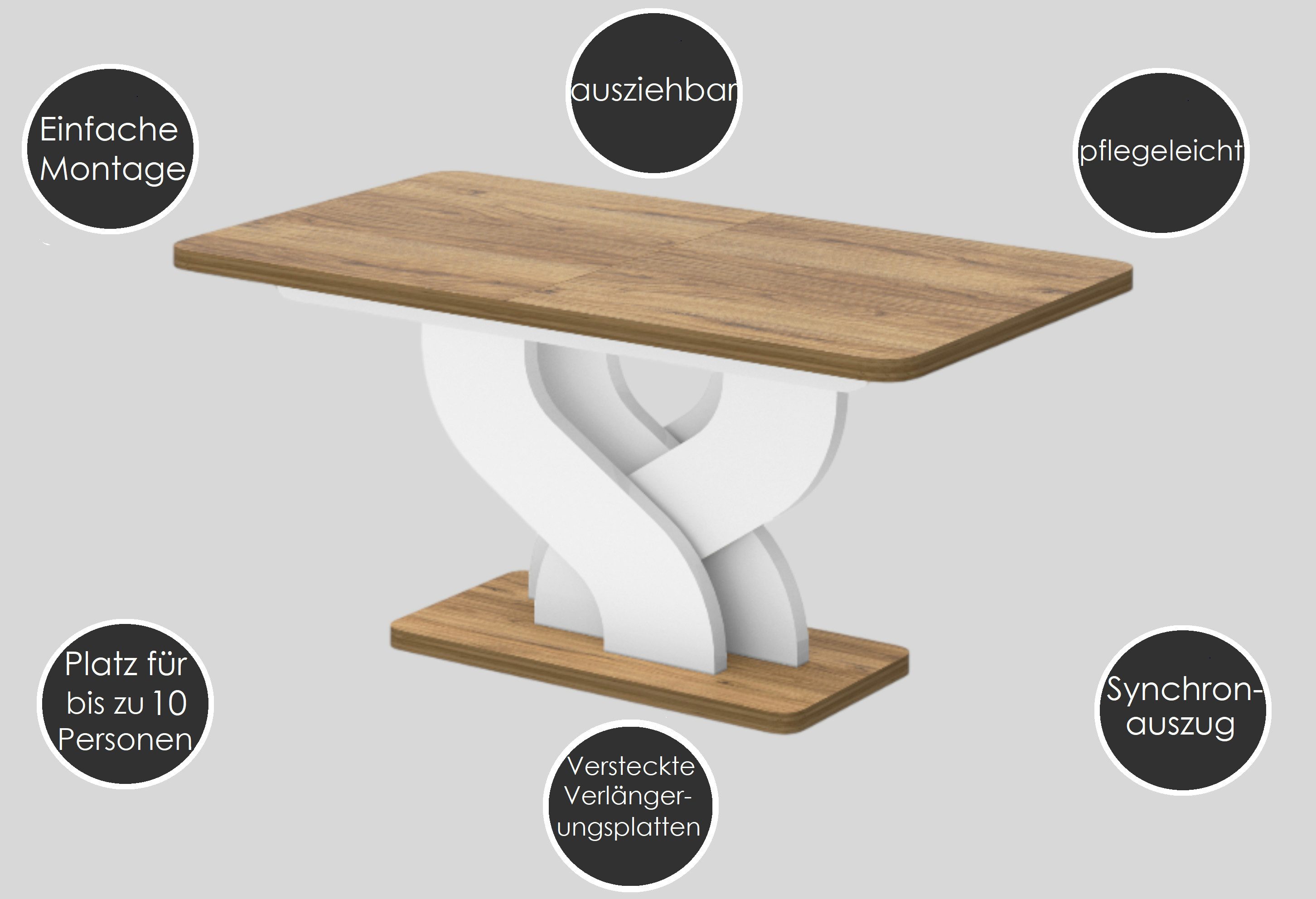 designimpex Esstisch Design Esstisch Bellora ausziehbar Esszimmer Tisch, Esstisch, Esszimmertisch, Tisch, Couchtisch, Wohnzimmertisch, table