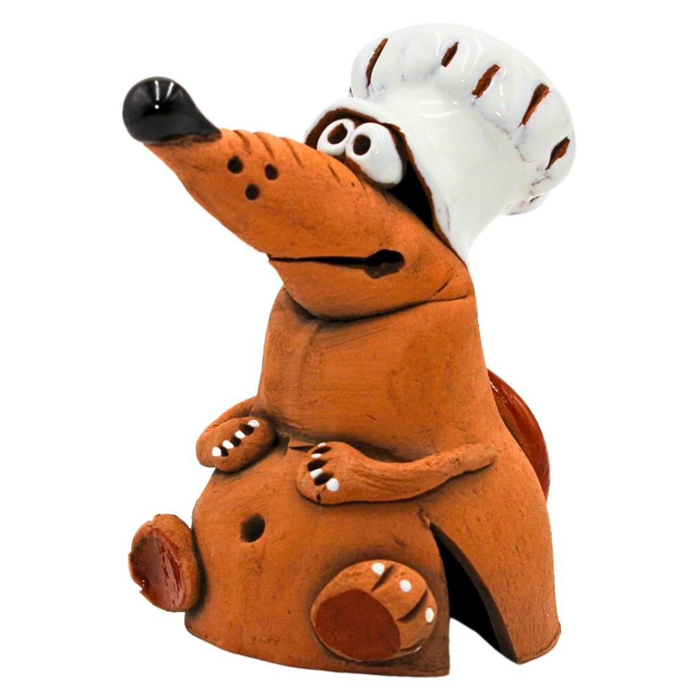 Dekohelden24 Räuchermännchen Handgemachte Keramik, Keramikmaus mit Kochmütze als Räucherfigur, 10cm.