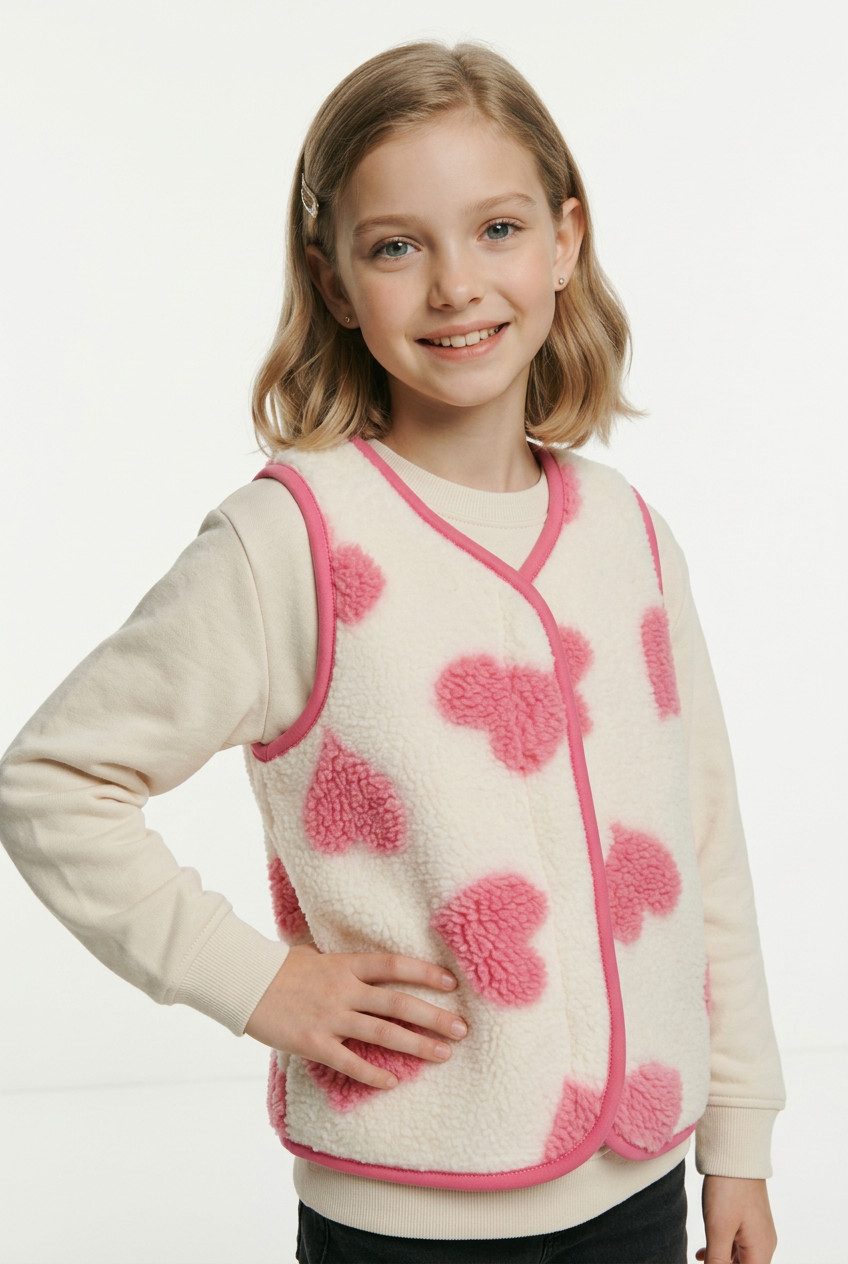 Name It Fleeceweste NMFLARA TEDDY VEST aus Polyester, normal geschnitten, mit V-Ausschnitt