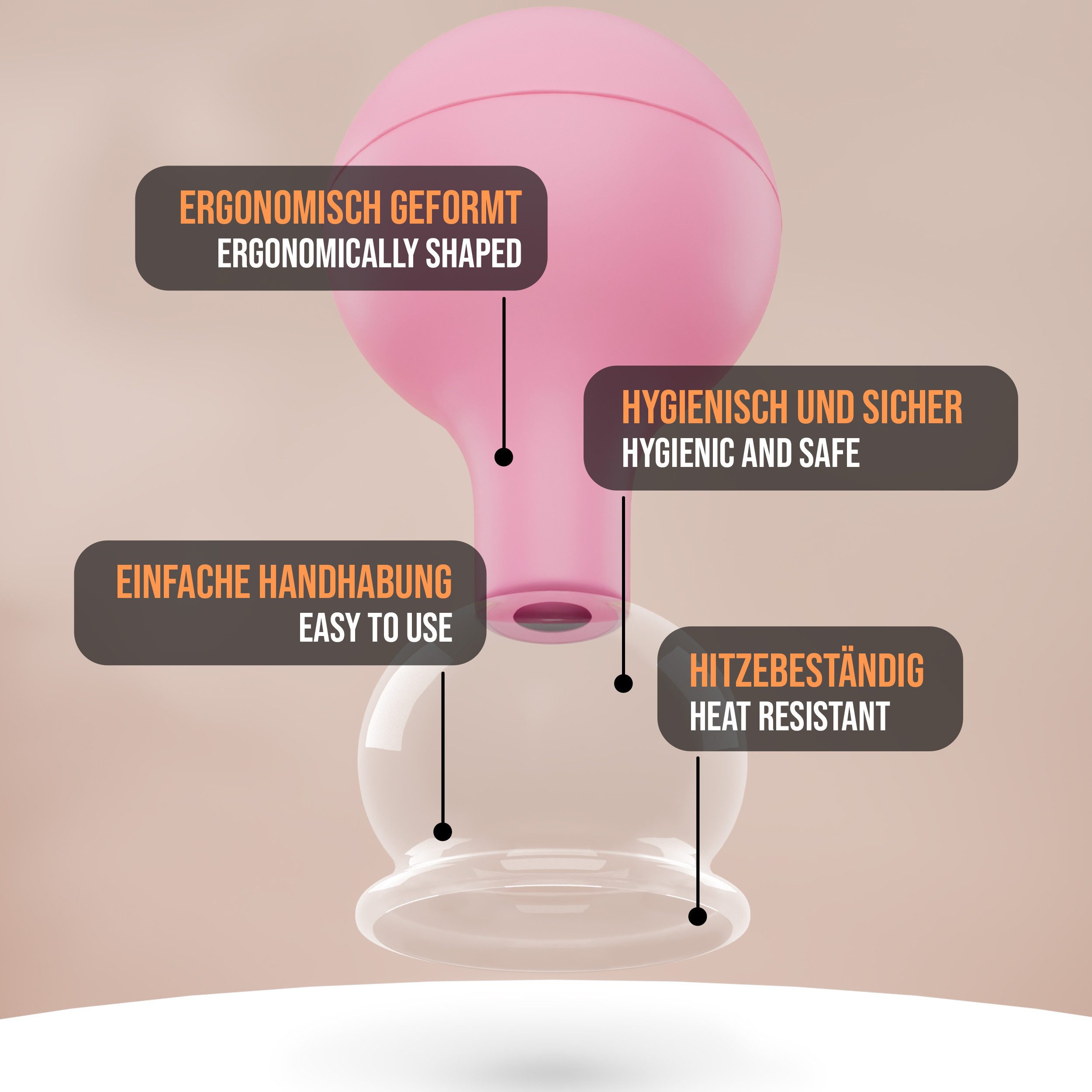pulox Vakuum-Massager Schröpfgläser Set aus Echtglas 3 Stück diverse Größen klein Pink